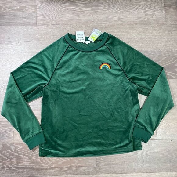 Nordstrom BP Rainbow Embroidery Velour Sweatshirt Raglan Sleeve Top Green S - Picture 3 of 9
